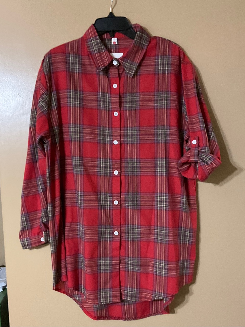 🔥No Name Red Plaid Button-Front Tunic Shirt